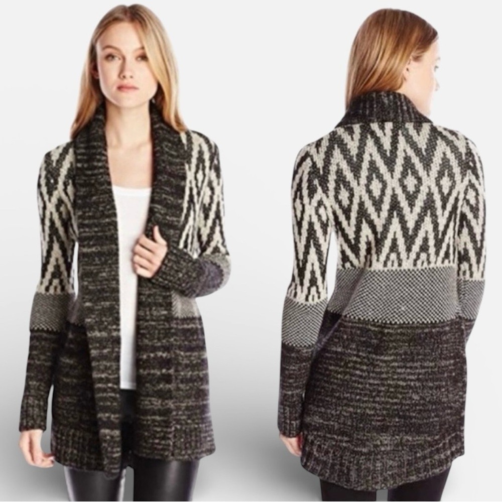 Lucky Brand Womens Stargazer Open Cardigan Sweater Size M Boho Multi-Print Black